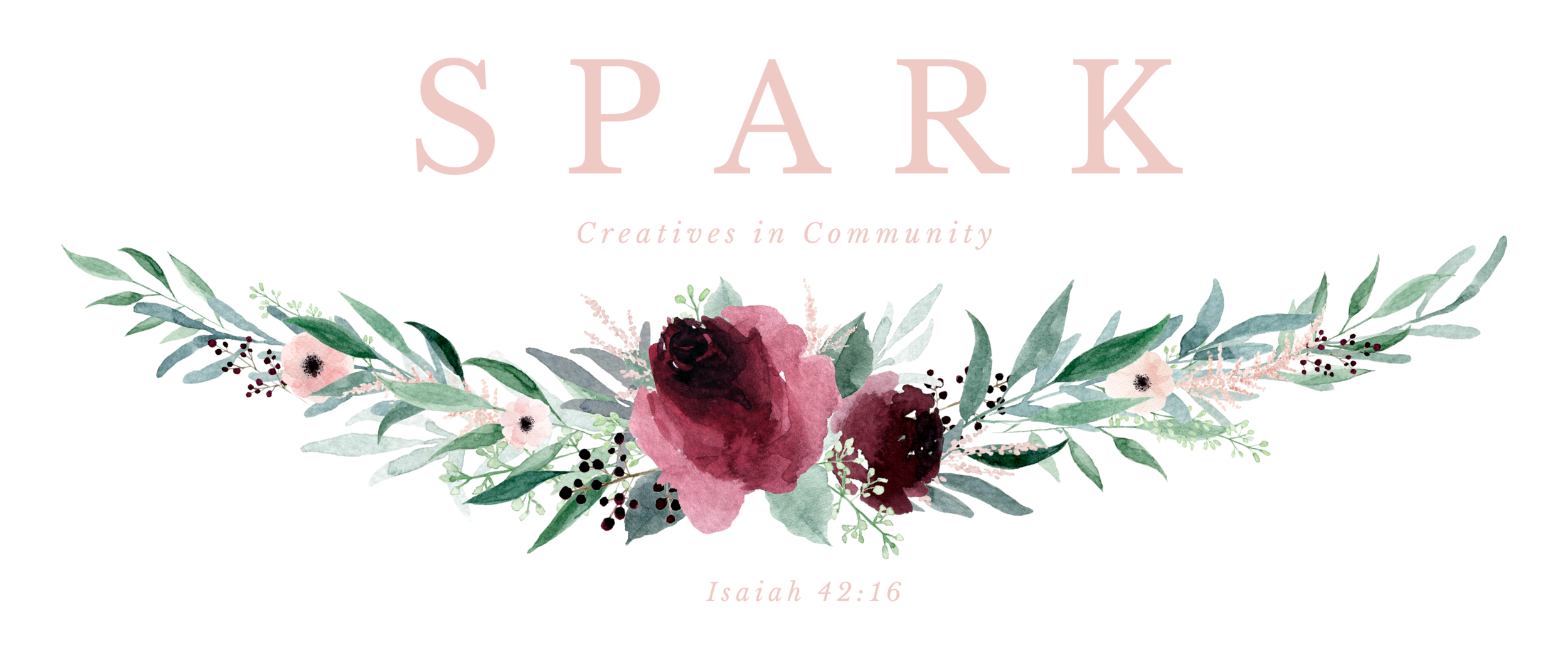 Image of the word SPARK above a watercolor floral arrangement